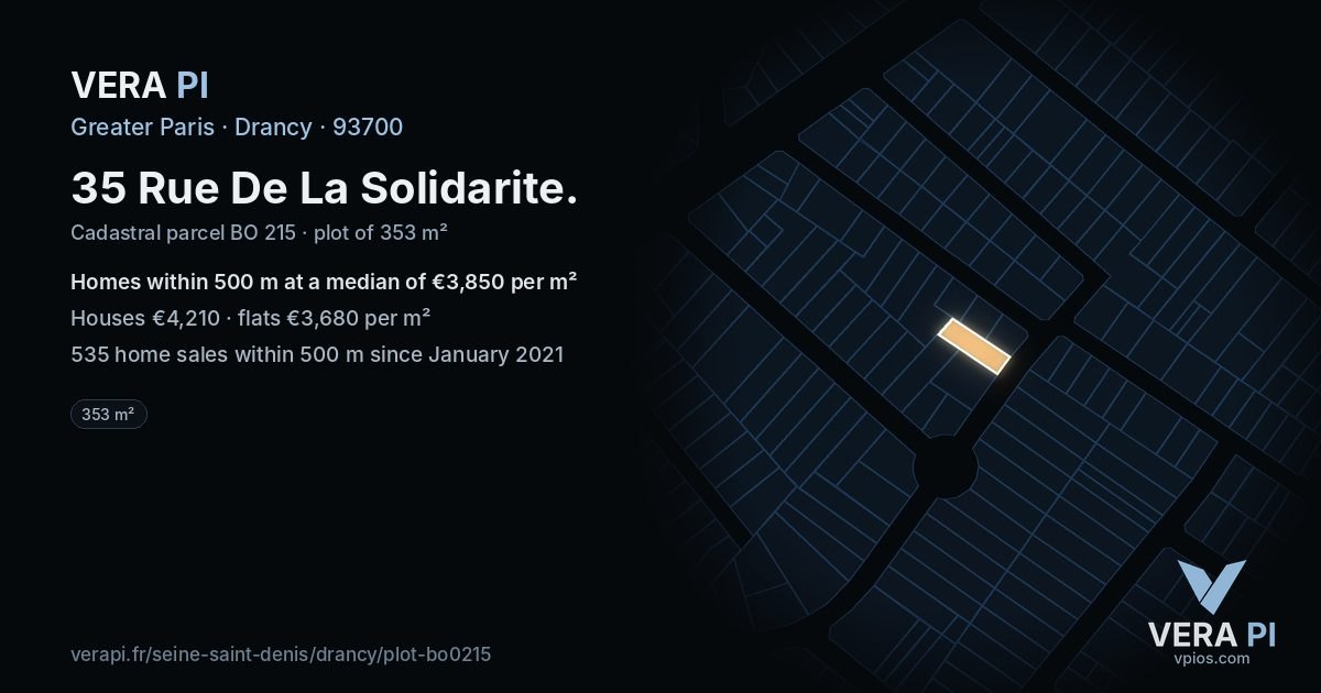 35 Rue De La Solidarite, Drancy at night – the plot lit, the parcels around coloured by the prices near them