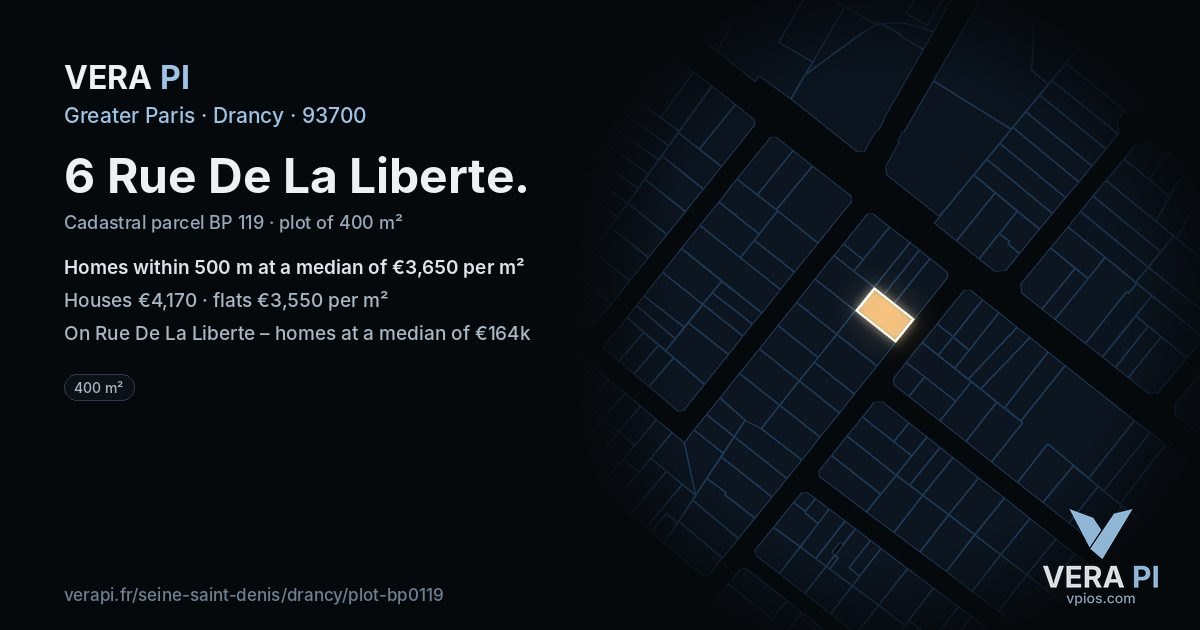 6 Rue De La Liberte, Drancy at night – the plot lit, the parcels around coloured by the prices near them