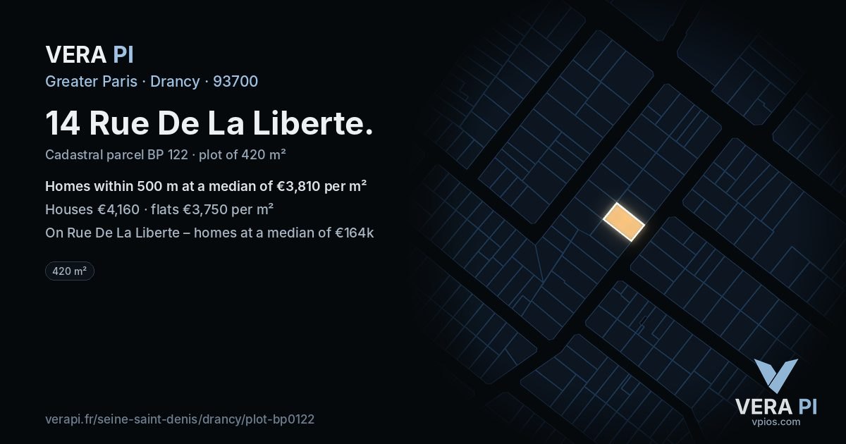 14 Rue De La Liberte, Drancy at night – the plot lit, the parcels around coloured by the prices near them