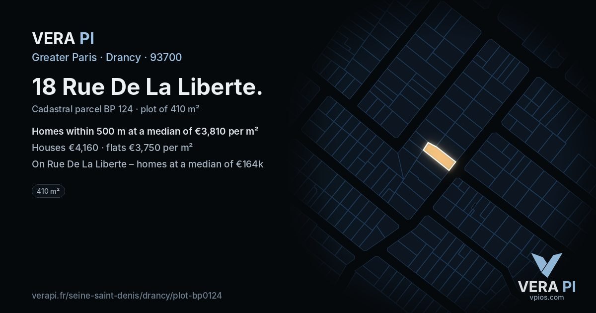 18 Rue De La Liberte, Drancy at night – the plot lit, the parcels around coloured by the prices near them