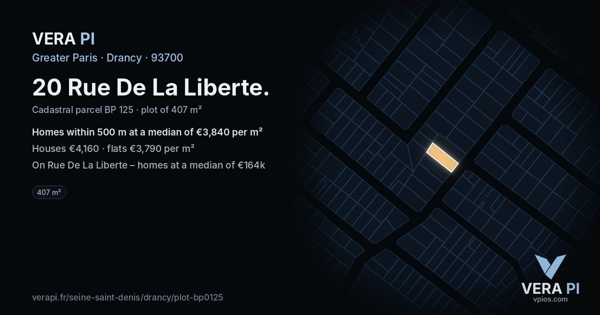 20 Rue De La Liberte, Drancy at night – the plot lit, the parcels around coloured by the prices near them