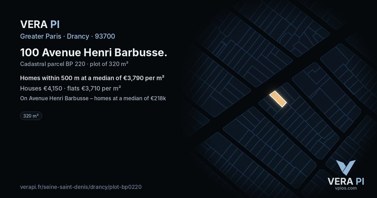 100 Avenue Henri Barbusse, Drancy at night – the plot lit, the parcels around coloured by the prices near them