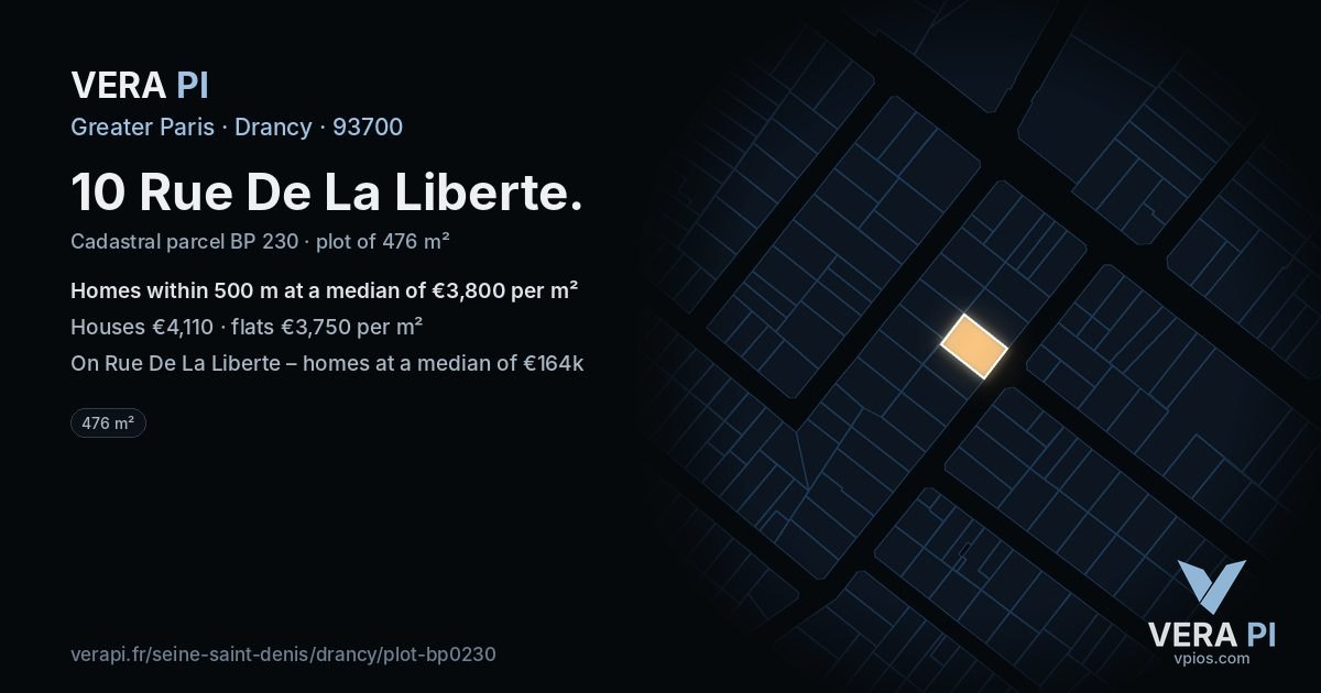 10 Rue De La Liberte, Drancy at night – the plot lit, the parcels around coloured by the prices near them