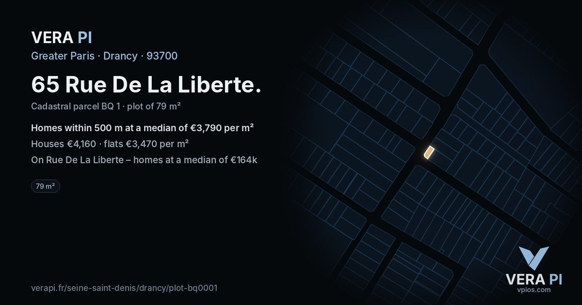 65 Rue De La Liberte, Drancy at night – the plot lit, the parcels around coloured by the prices near them
