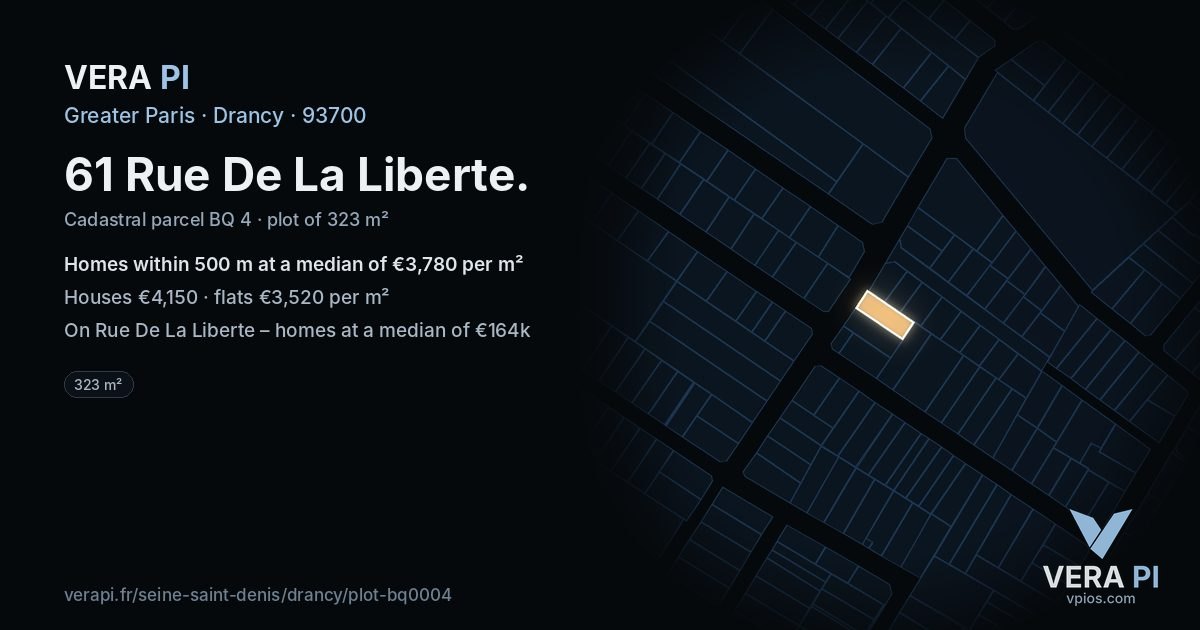 61 Rue De La Liberte, Drancy at night – the plot lit, the parcels around coloured by the prices near them