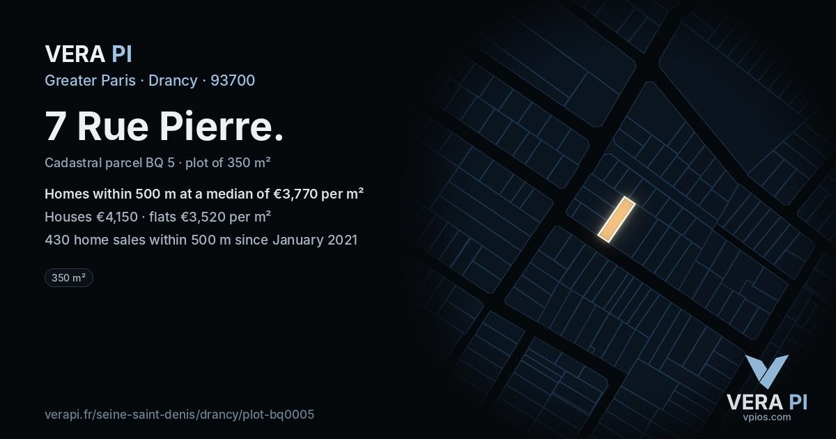 7 Rue Pierre, Drancy at night – the plot lit, the parcels around coloured by the prices near them
