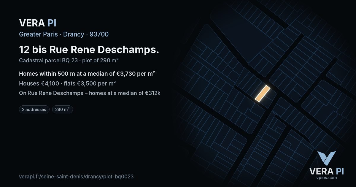 12 bis Rue Rene Deschamps, Drancy at night – the plot lit, the parcels around coloured by the prices near them
