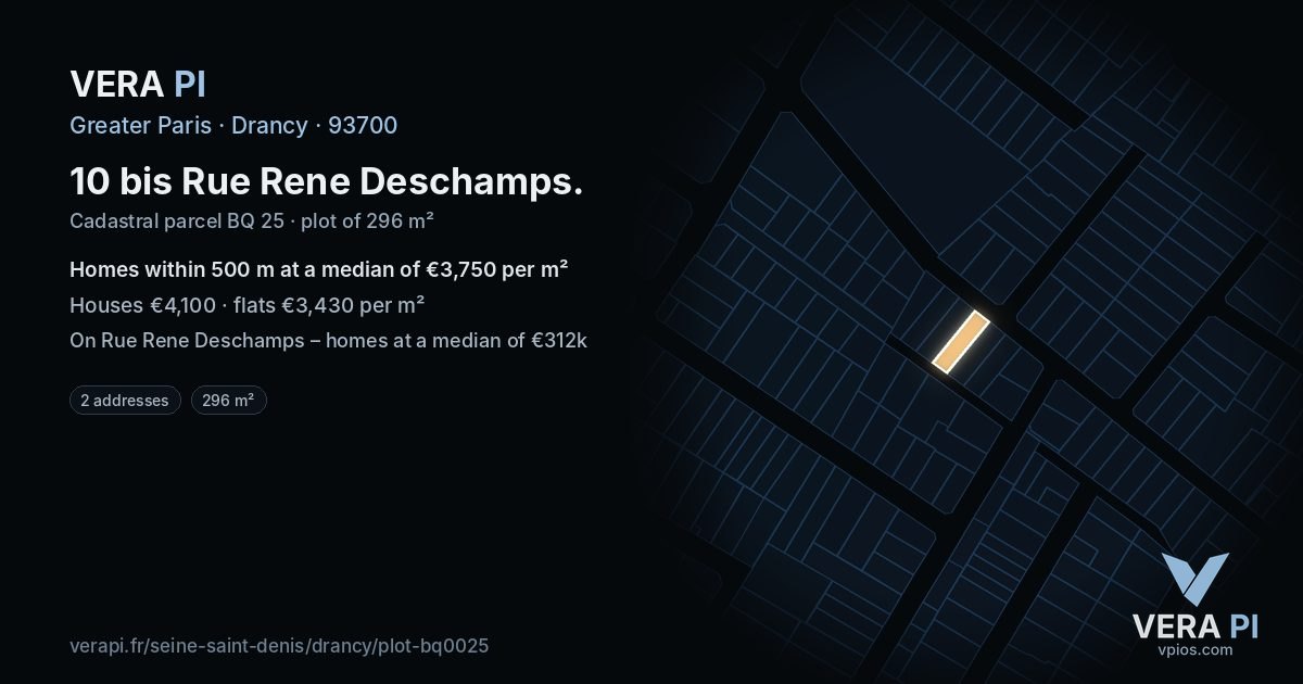 10 bis Rue Rene Deschamps, Drancy at night – the plot lit, the parcels around coloured by the prices near them