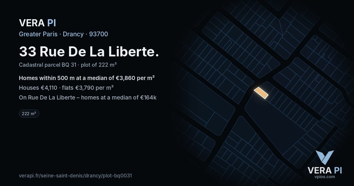 33 Rue De La Liberte, Drancy at night – the plot lit, the parcels around coloured by the prices near them