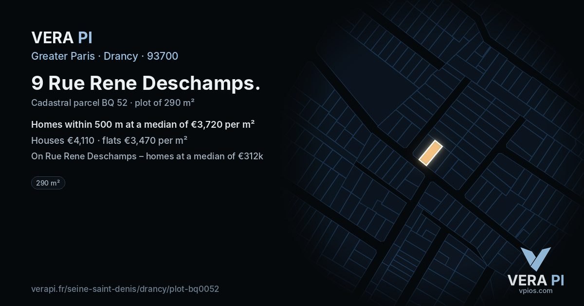 9 Rue Rene Deschamps, Drancy at night – the plot lit, the parcels around coloured by the prices near them
