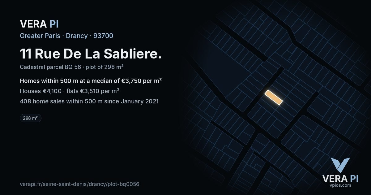 11 Rue De La Sabliere, Drancy at night – the plot lit, the parcels around coloured by the prices near them