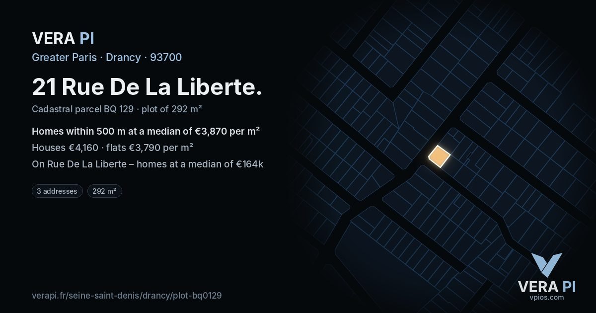 21 Rue De La Liberte, Drancy at night – the plot lit, the parcels around coloured by the prices near them