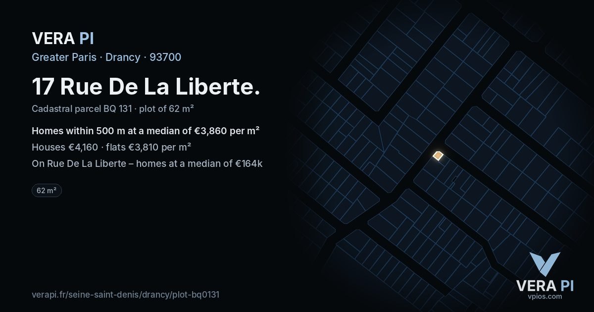 17 Rue De La Liberte, Drancy at night – the plot lit, the parcels around coloured by the prices near them