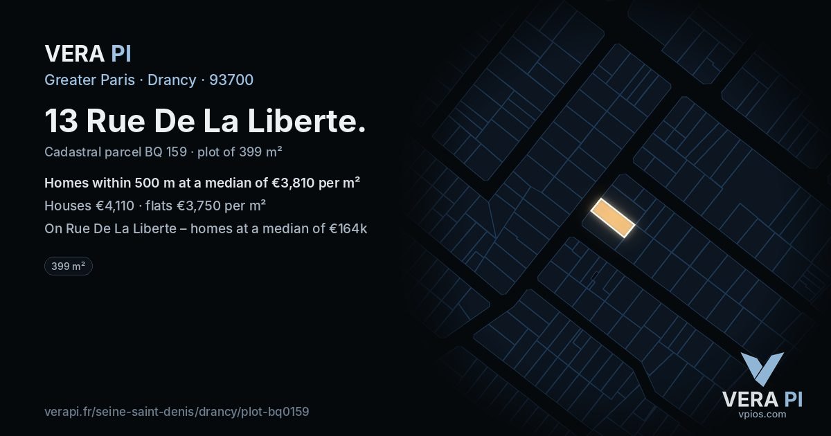 13 Rue De La Liberte, Drancy at night – the plot lit, the parcels around coloured by the prices near them