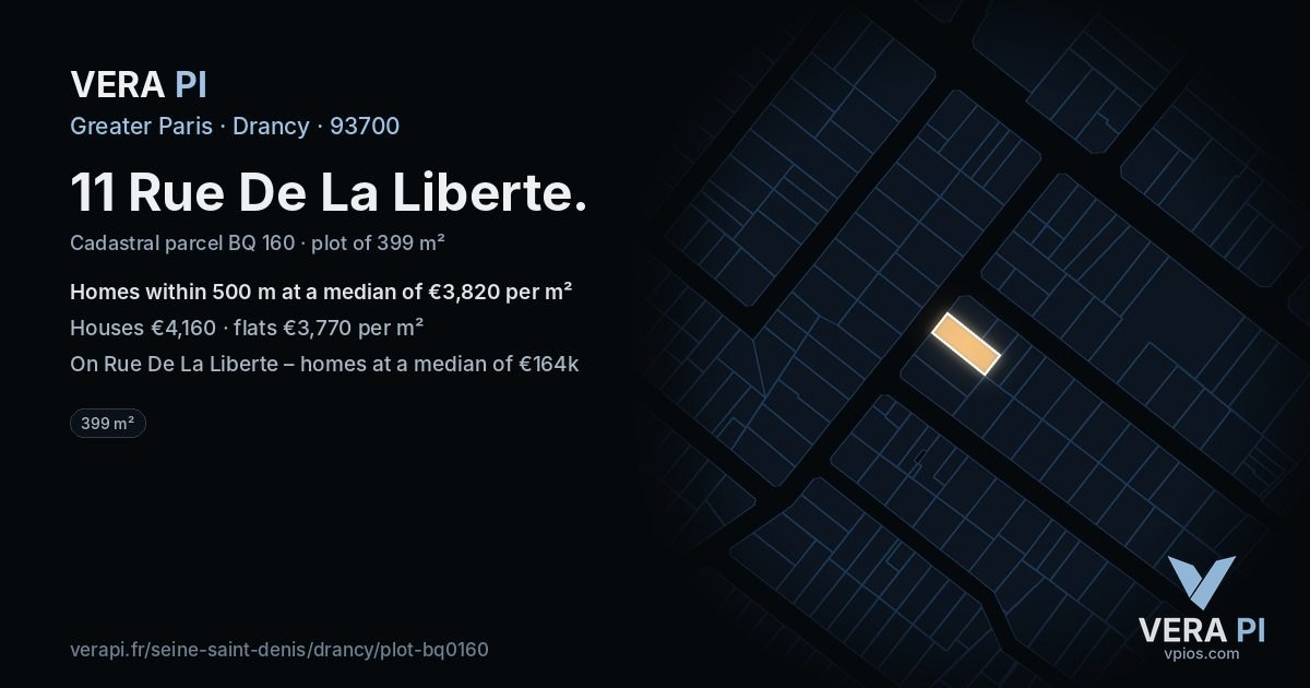 11 Rue De La Liberte, Drancy at night – the plot lit, the parcels around coloured by the prices near them