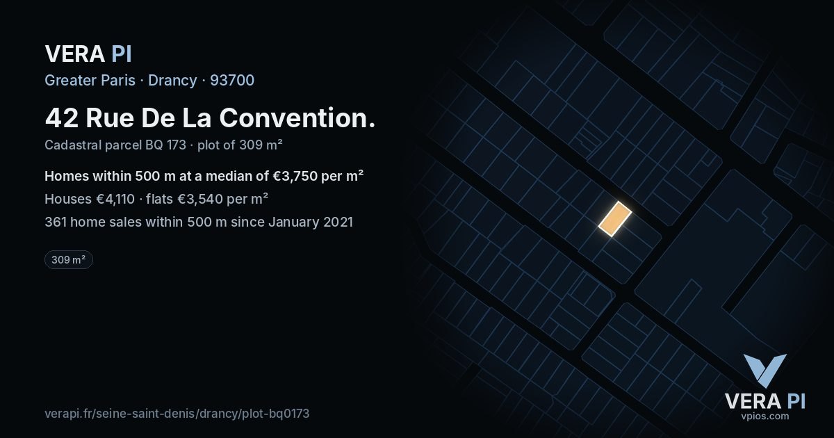 42 Rue De La Convention, Drancy at night – the plot lit, the parcels around coloured by the prices near them