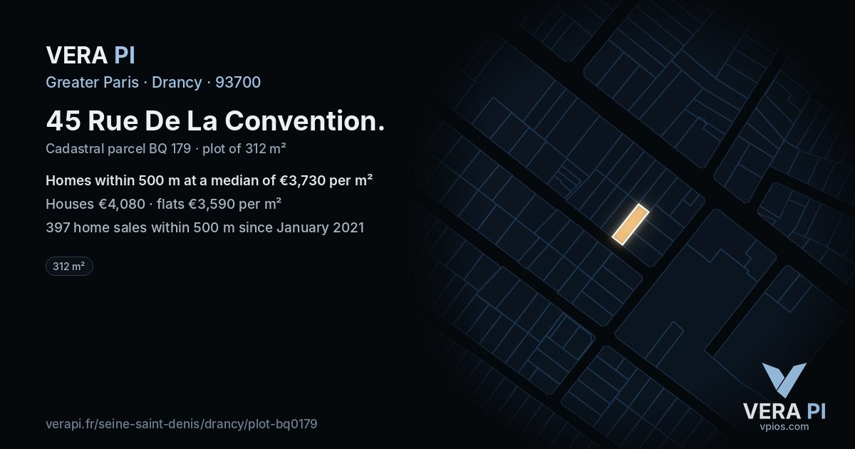 45 Rue De La Convention, Drancy at night – the plot lit, the parcels around coloured by the prices near them
