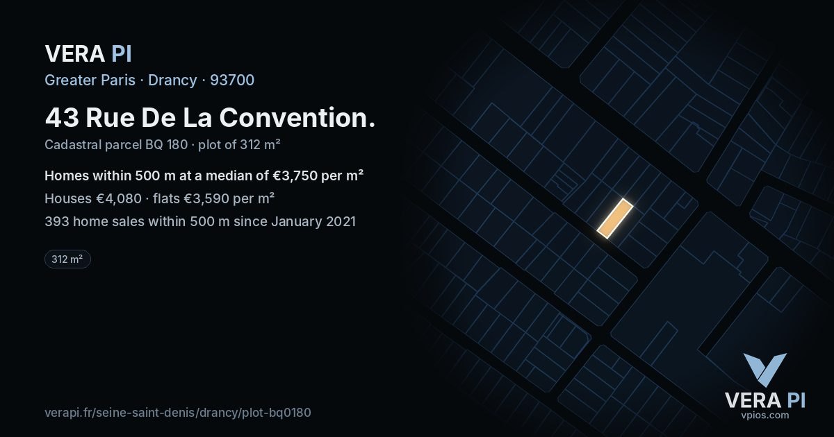 43 Rue De La Convention, Drancy at night – the plot lit, the parcels around coloured by the prices near them