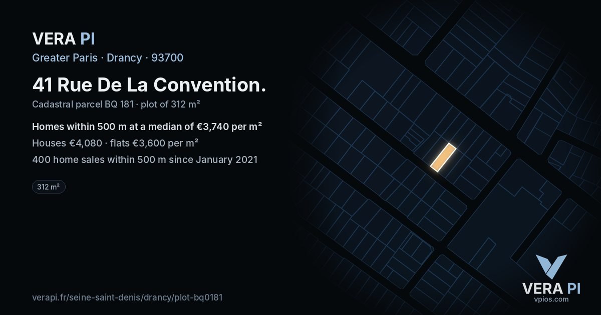 41 Rue De La Convention, Drancy at night – the plot lit, the parcels around coloured by the prices near them