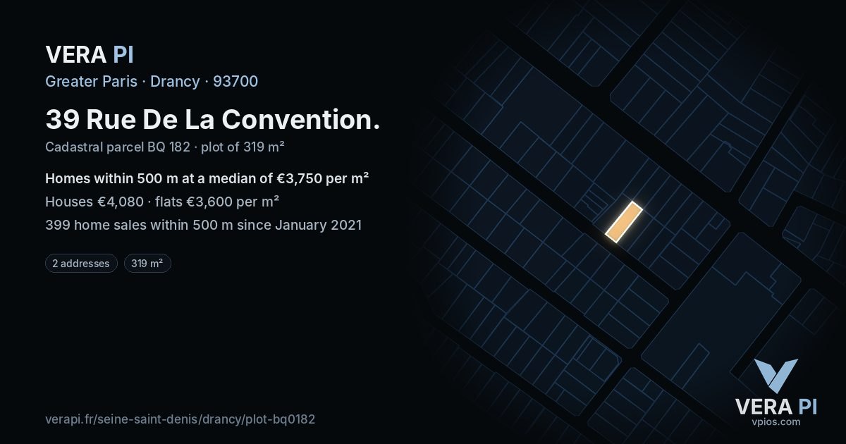 39 Rue De La Convention, Drancy at night – the plot lit, the parcels around coloured by the prices near them