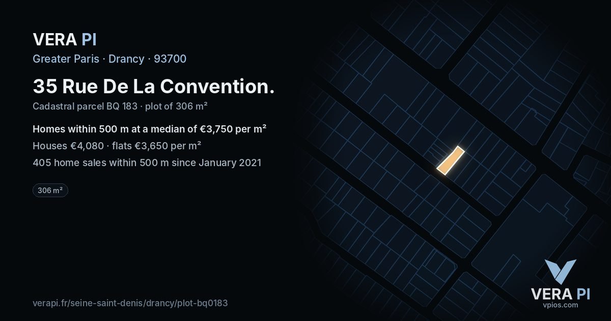 35 Rue De La Convention, Drancy at night – the plot lit, the parcels around coloured by the prices near them