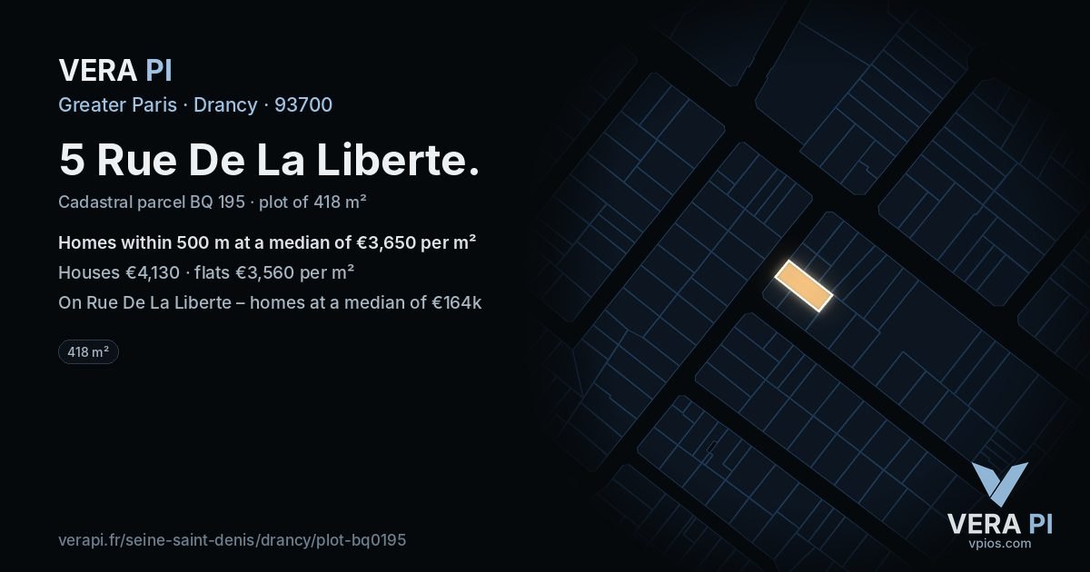 5 Rue De La Liberte, Drancy at night – the plot lit, the parcels around coloured by the prices near them