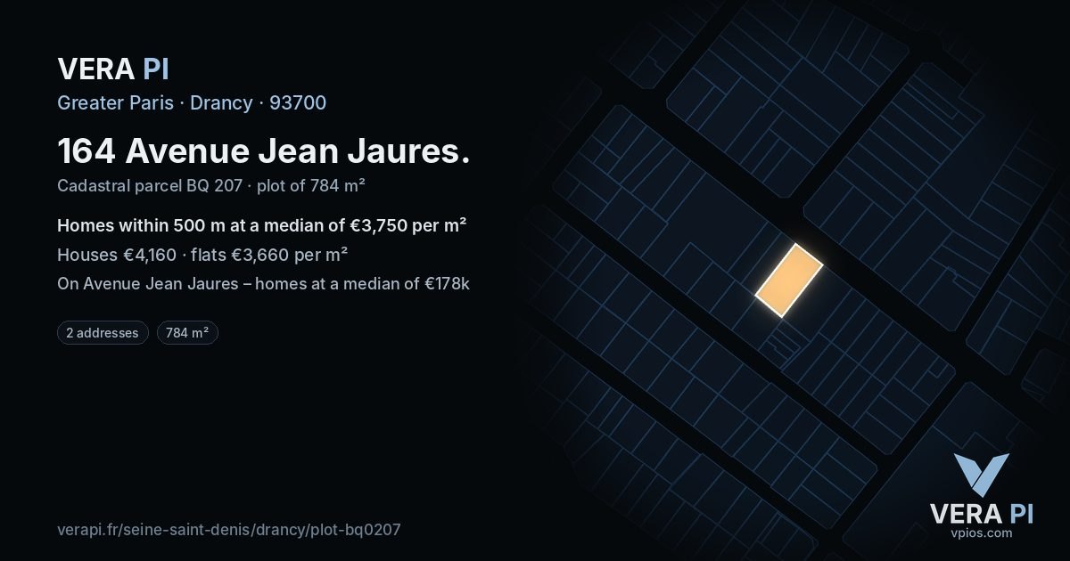 164 Avenue Jean Jaures, Drancy at night – the plot lit, the parcels around coloured by the prices near them