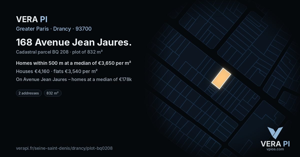 168 Avenue Jean Jaures, Drancy at night – the plot lit, the parcels around coloured by the prices near them