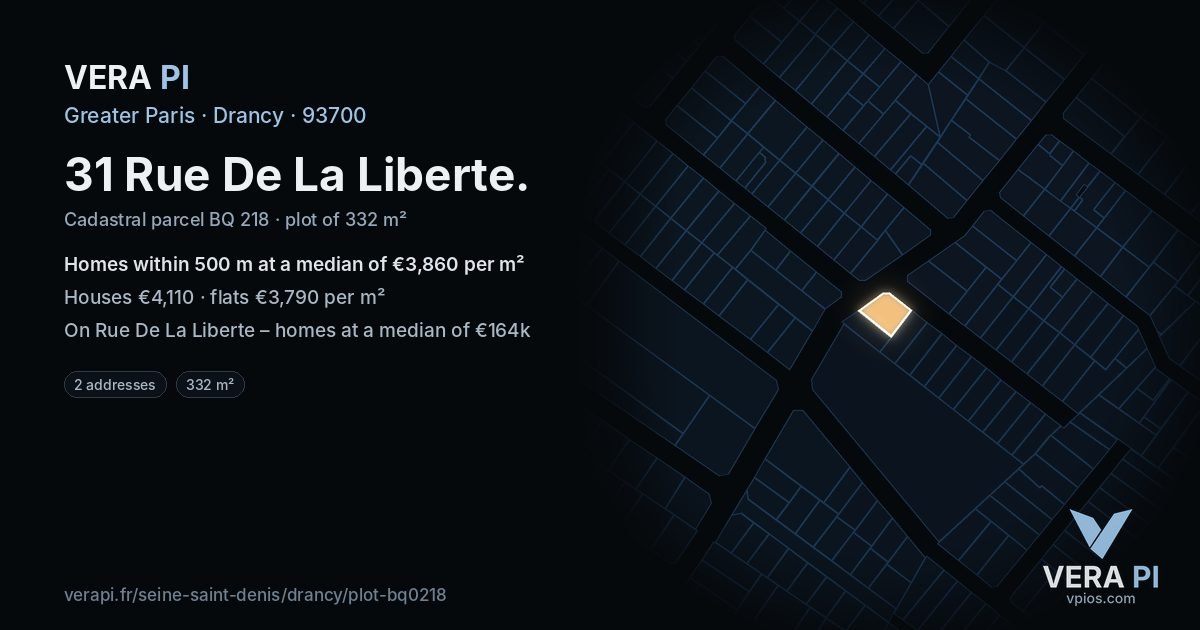 31 Rue De La Liberte, Drancy at night – the plot lit, the parcels around coloured by the prices near them