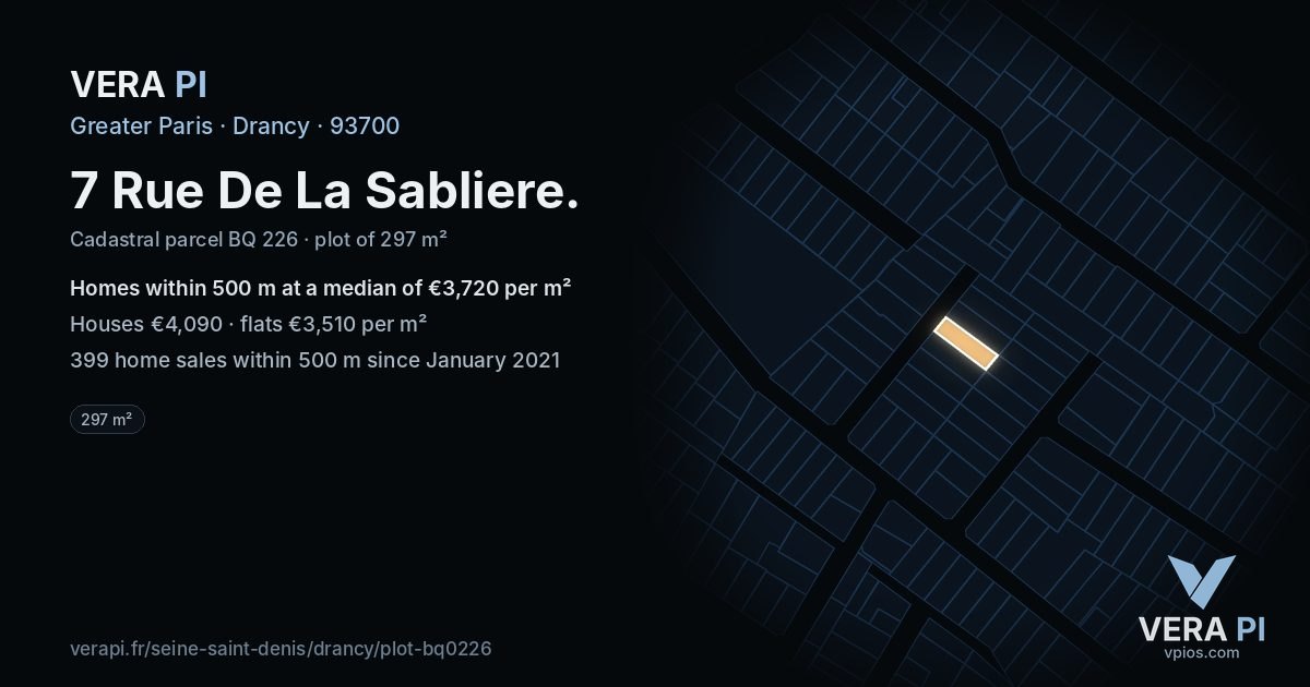 7 Rue De La Sabliere, Drancy at night – the plot lit, the parcels around coloured by the prices near them