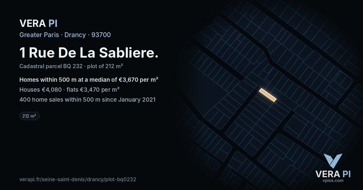 1 Rue De La Sabliere, Drancy at night – the plot lit, the parcels around coloured by the prices near them