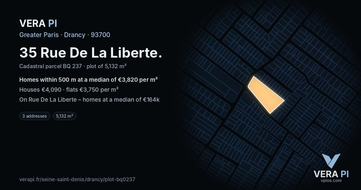 35 Rue De La Liberte, Drancy at night – the plot lit, the parcels around coloured by the prices near them