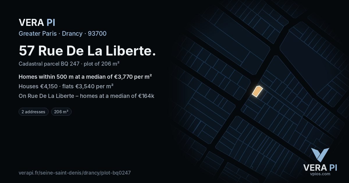 57 Rue De La Liberte, Drancy at night – the plot lit, the parcels around coloured by the prices near them