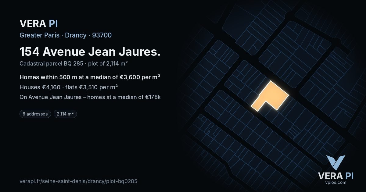 154 Avenue Jean Jaures, Drancy at night – the plot lit, the parcels around coloured by the prices near them