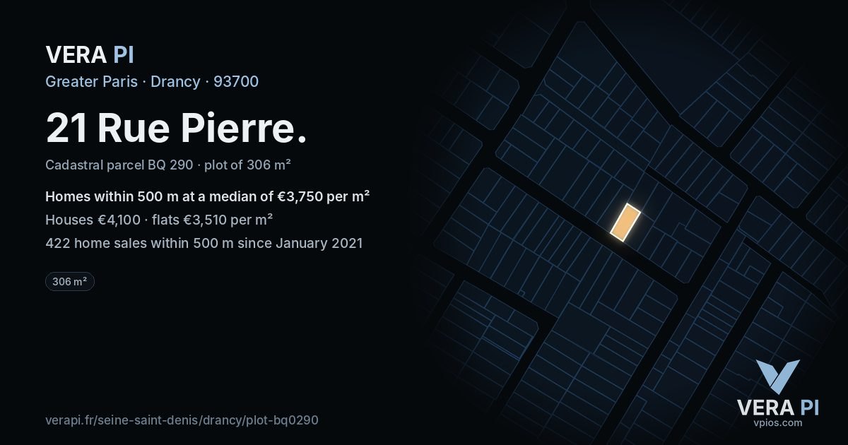 21 Rue Pierre, Drancy at night – the plot lit, the parcels around coloured by the prices near them