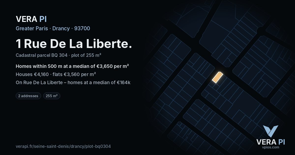 1 Rue De La Liberte, Drancy at night – the plot lit, the parcels around coloured by the prices near them
