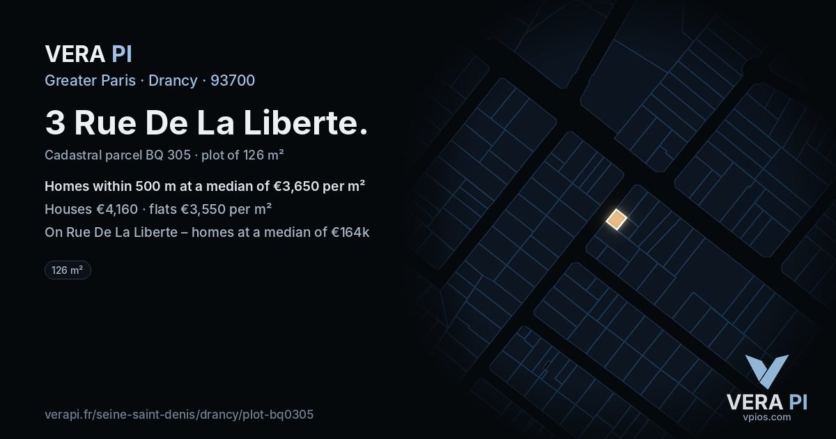 3 Rue De La Liberte, Drancy at night – the plot lit, the parcels around coloured by the prices near them