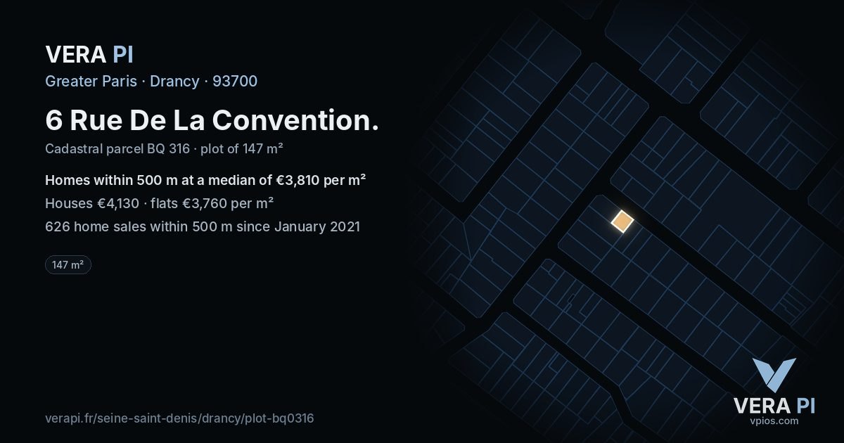 6 Rue De La Convention, Drancy at night – the plot lit, the parcels around coloured by the prices near them