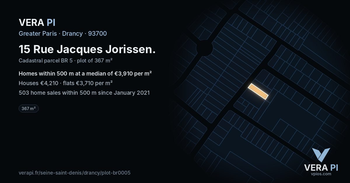 15 Rue Jacques Jorissen, Drancy at night – the plot lit, the parcels around coloured by the prices near them