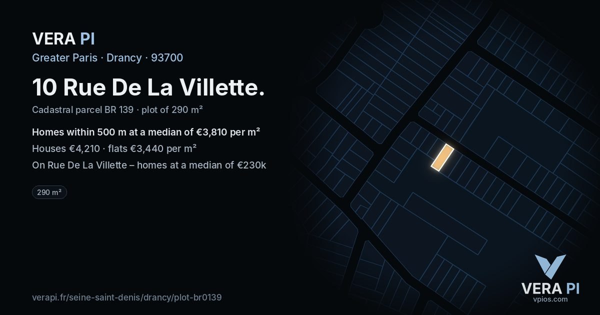 10 Rue De La Villette, Drancy at night – the plot lit, the parcels around coloured by the prices near them