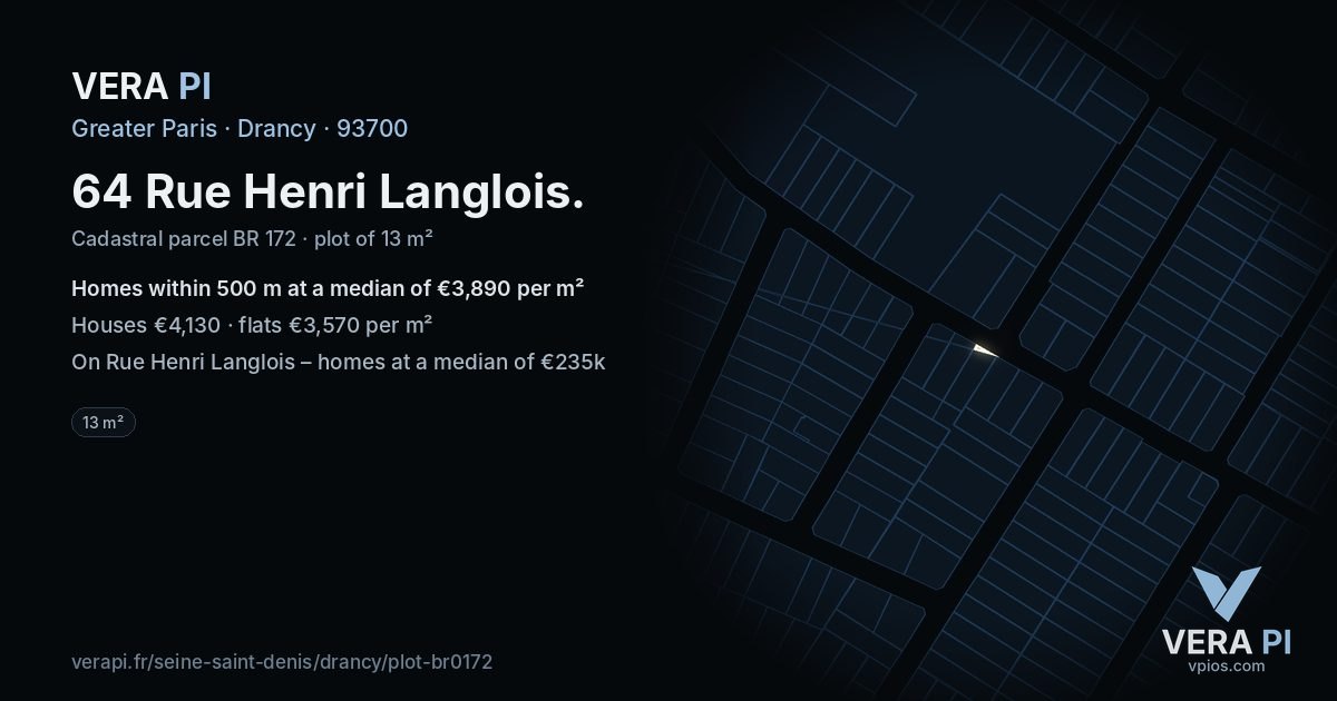 64 Rue Henri Langlois, Drancy at night – the plot lit, the parcels around coloured by the prices near them