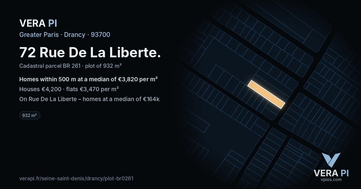 72 Rue De La Liberte, Drancy at night – the plot lit, the parcels around coloured by the prices near them