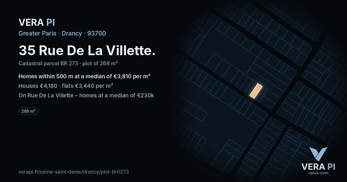 35 Rue De La Villette, Drancy at night – the plot lit, the parcels around coloured by the prices near them