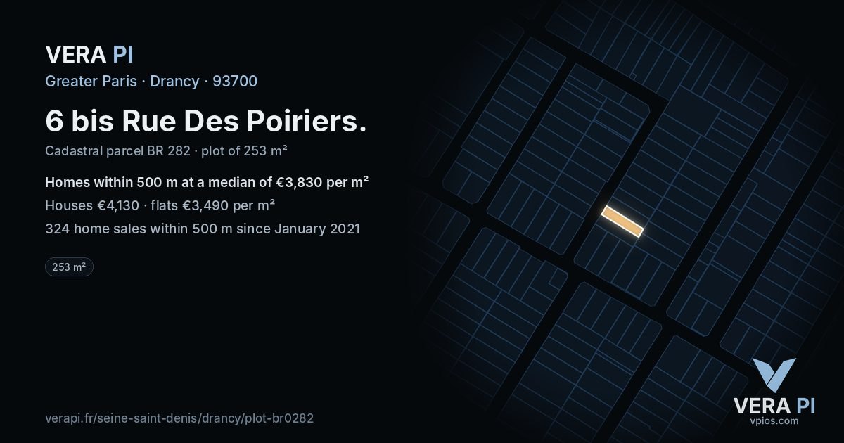 6 bis Rue Des Poiriers, Drancy at night – the plot lit, the parcels around coloured by the prices near them