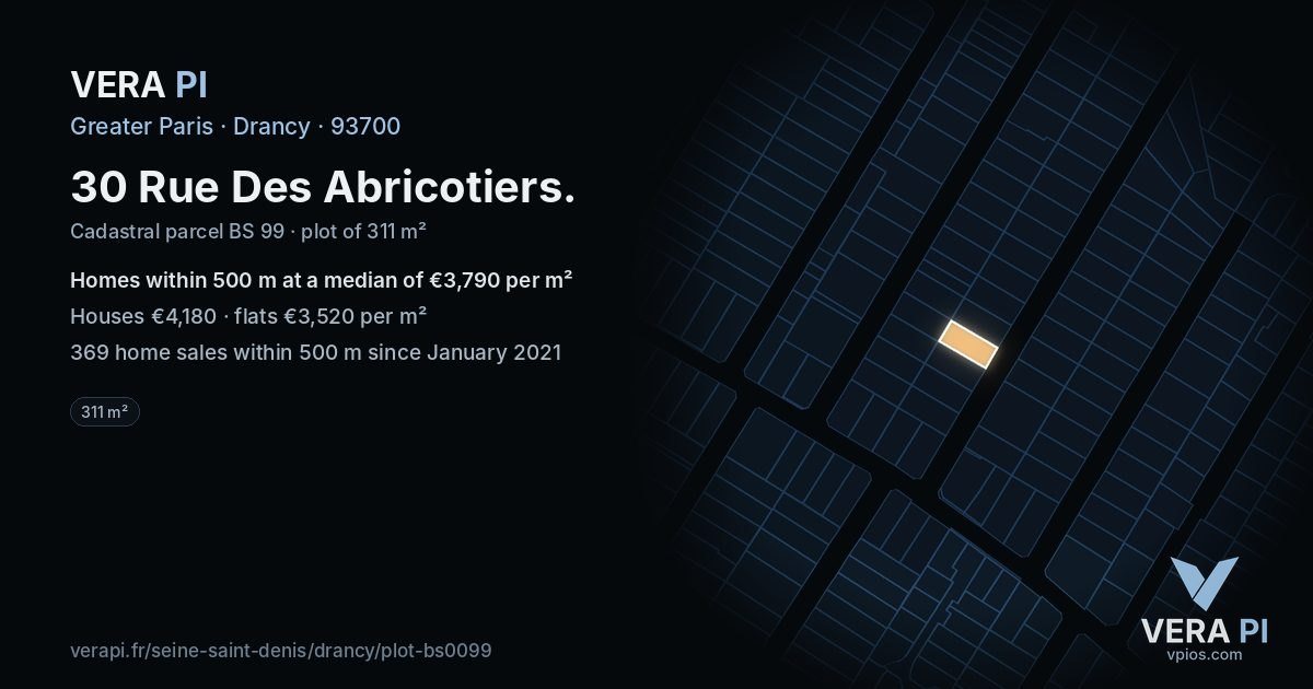 30 Rue Des Abricotiers, Drancy at night – the plot lit, the parcels around coloured by the prices near them