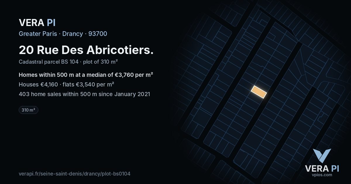 20 Rue Des Abricotiers, Drancy at night – the plot lit, the parcels around coloured by the prices near them