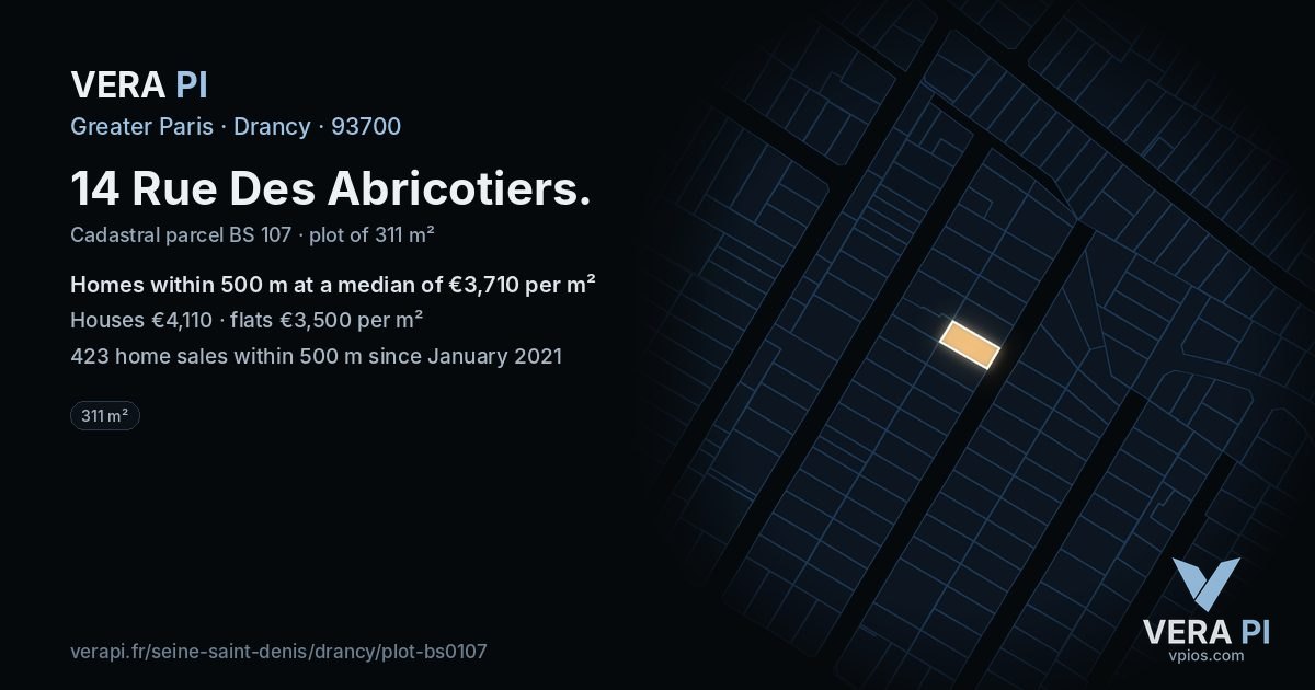 14 Rue Des Abricotiers, Drancy at night – the plot lit, the parcels around coloured by the prices near them