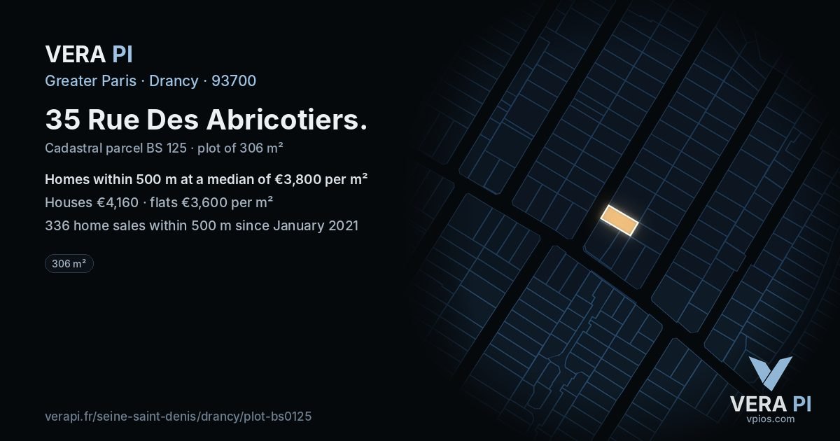35 Rue Des Abricotiers, Drancy at night – the plot lit, the parcels around coloured by the prices near them