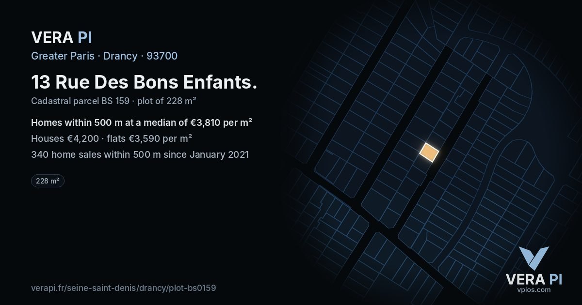 13 Rue Des Bons Enfants, Drancy at night – the plot lit, the parcels around coloured by the prices near them