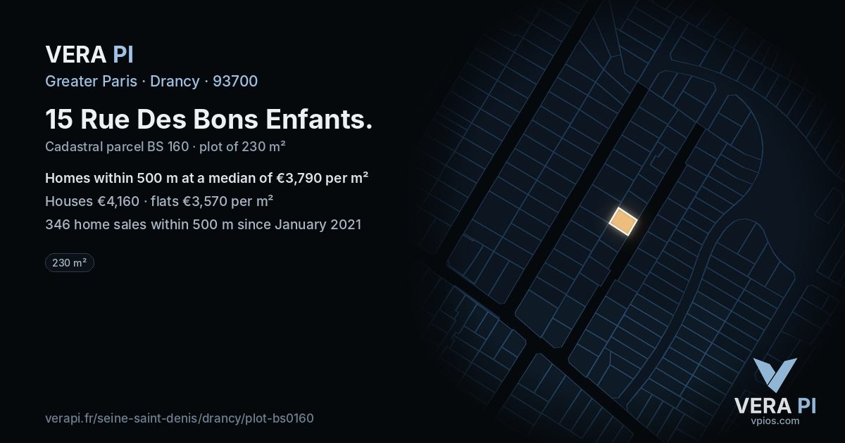 15 Rue Des Bons Enfants, Drancy at night – the plot lit, the parcels around coloured by the prices near them